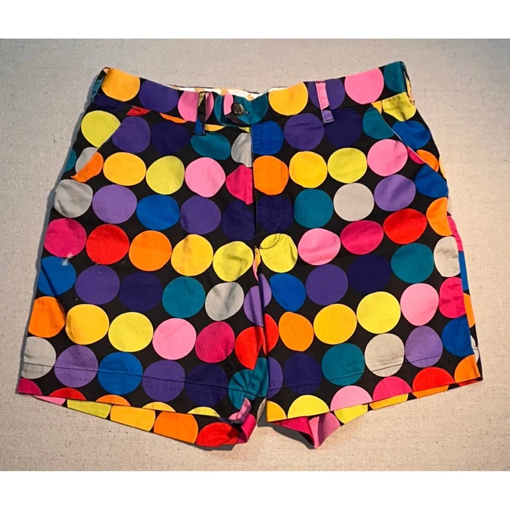 Loudmouth Golf Shorts Mens 34 Black Multicolor Polka Dot Cotton Blend Beach Wear
